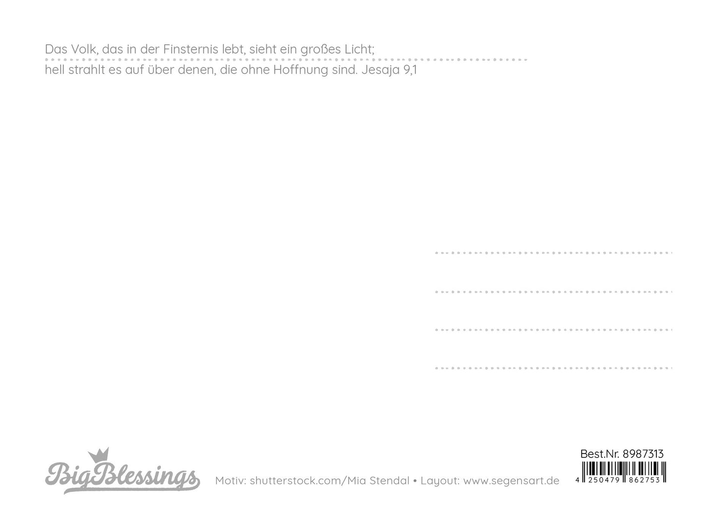Licht in meine Dunkelheit (Postkarte Big Blessing im XL Format)